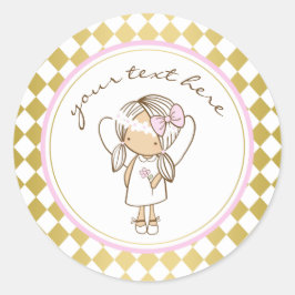 Angel Party Stickers-goud & roze Ronde Sticker