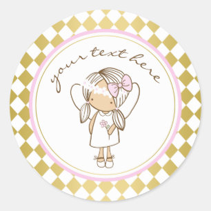 Angel Party Stickers-goud & roze Ronde Sticker