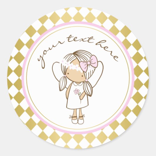 Angel Party Stickers-goud & roze Ronde Sticker (Voorkant)
