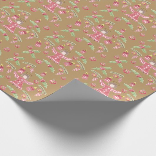  angel patroon gouden kerst cadeaupapier (Hoek)