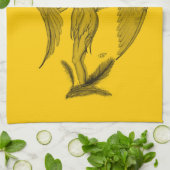Angel, Pencil Art, geel zwart design Theedoek (Gevouwen)