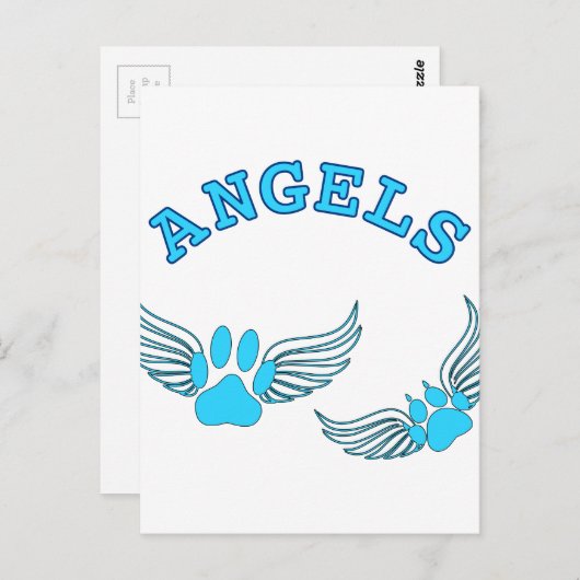 Angel Pet tekent in blauw Briefkaart (Voorkant / Achterkant)