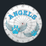 Angel Pet tekent in blauw Dartbord<br><div class="desc">De poten van een hond en een kat met vleugels als engeltjes. Origineel ontwerp in zwart-blauw.</div>