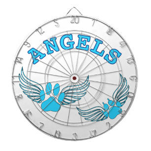 Angel Pet tekent in blauw Dartbord