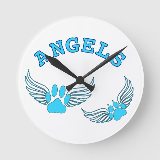 Angel Pet tekent in blauw Ronde Klok (Voorkant)