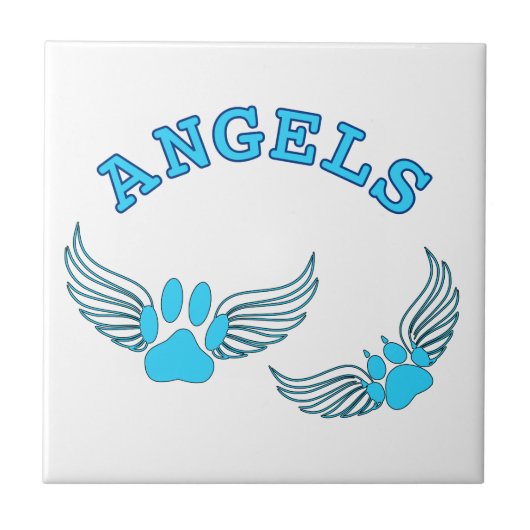 Angel Pet tekent in blauw Tegeltje (Voorkant)