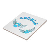 Angel Pet tekent in blauw Tegeltje (Zijkant)