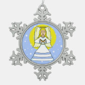 Angel Pewter-kerstversiering Tin Sneeuwvlok Ornament (Voorkant)