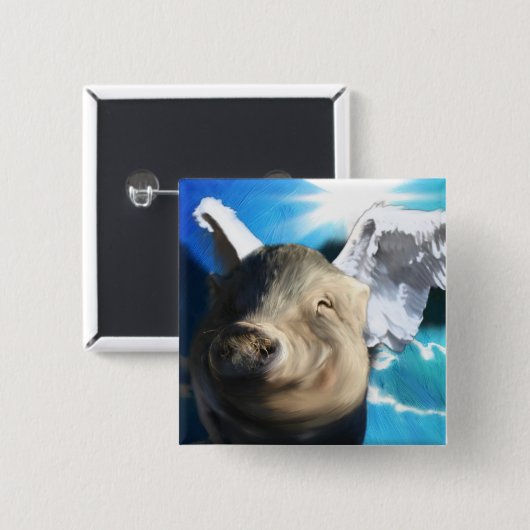 Angel Pig Vierkante Button 5,1 Cm (Voorkant /achterkant)