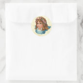Angel Pink Flowers Blauwe Vleugels Ronde Sticker (Tas)