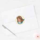 Angel Pink Flowers Blauwe Vleugels Ronde Sticker (Envelop)