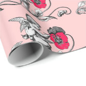 ANGEL PINK FLOWERS Valentijnsdag Cadeaupapier (Rol Hoek)