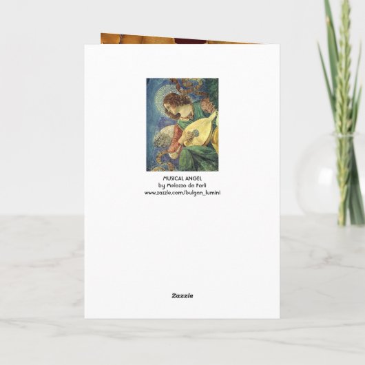 ANGEL PLAYLUTE, perkament Feestdagen Kaart (Achterkant)