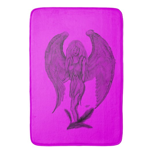 Angel, Potcil Art, zwart en roze design Badmat (Voorkant Verticaal)