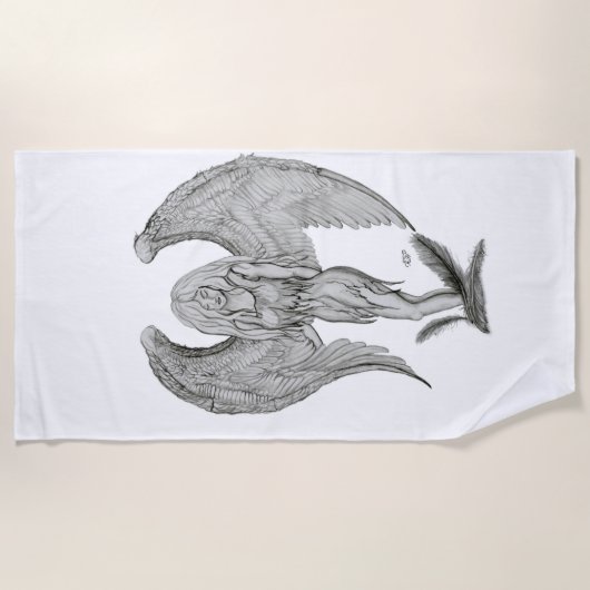 Angel, Potcil Art, zwart-wit design Strandlaken (Voorkant)