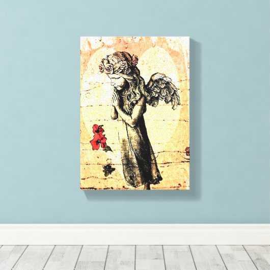 Angel Praying and Heart Canvas Afdruk (Insitu (Houten vloer))