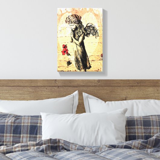 Angel Praying and Heart Canvas Afdruk (Insitu (Slaapkamer))