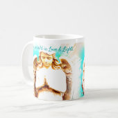 Angel Praying Aqua Blue Sky Love Light Quote Gift Koffiemok (Voorkant links)