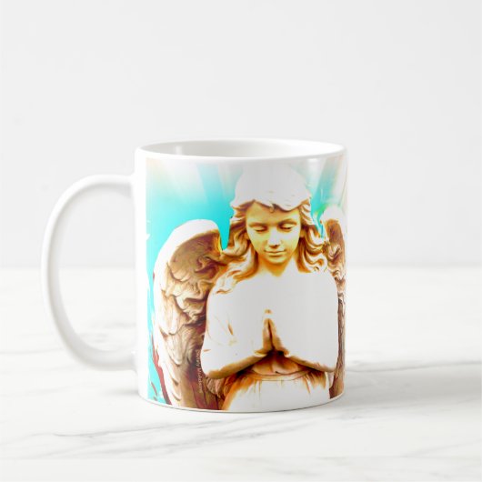 Angel Praying Aqua Blue Sky Spirituele Koffie Mok (Links)