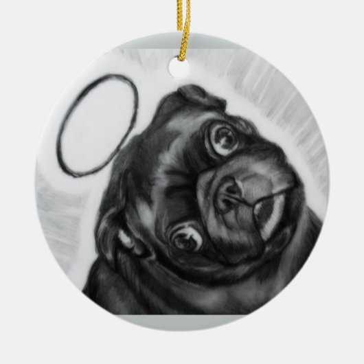 Angel Pug origineel kunstwerk van Carol Zeock Keramisch Ornament (Voorkant)