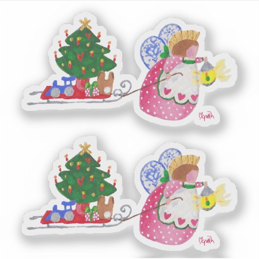 Angel Pulling Sled Sticker (Voorkant)