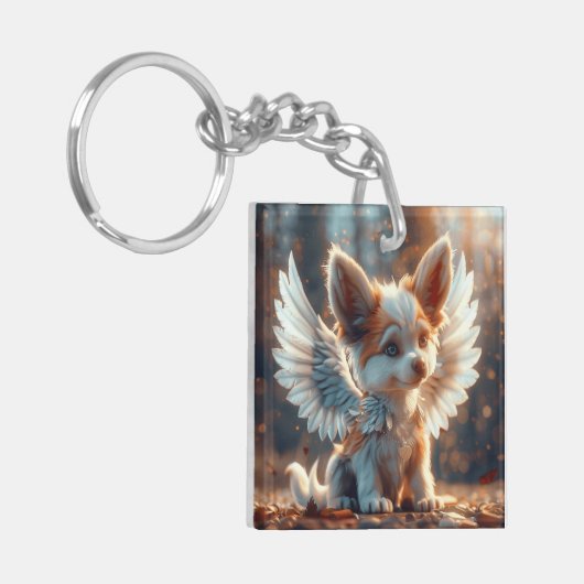 Angel Puppy Digitale Kunst Sleutelhanger (Voorkant Links)