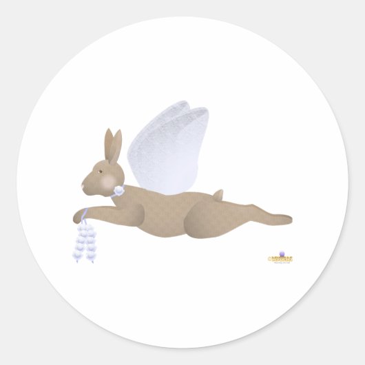 Angel Rabbit Bruin Blauw Rozen Ronde Sticker (Voorkant)
