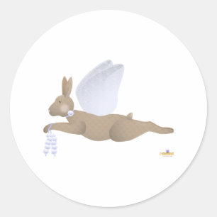 Angel Rabbit Bruin Blauw Rozen Ronde Sticker