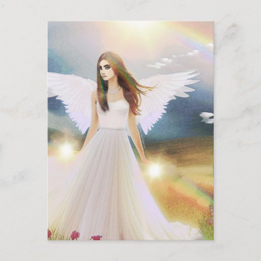 Angel Rainbow Light Hope Vleugels Bloemen Fantasy Briefkaart (Voorkant)