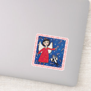Angel Red Dress in Sky Angel Kat Candy Canes Sticker