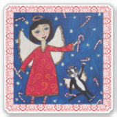 Angel Red Dress in Sky Angel Kat Candy Canes Sticker (Voorkant)