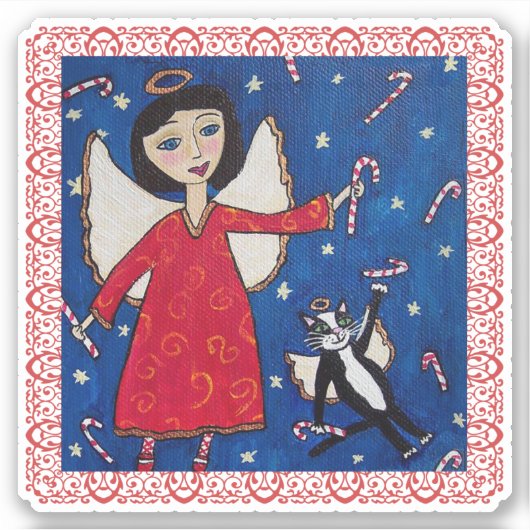 Angel Red Dress in Sky Angel Kat Candy Canes Sticker (Voorkant)