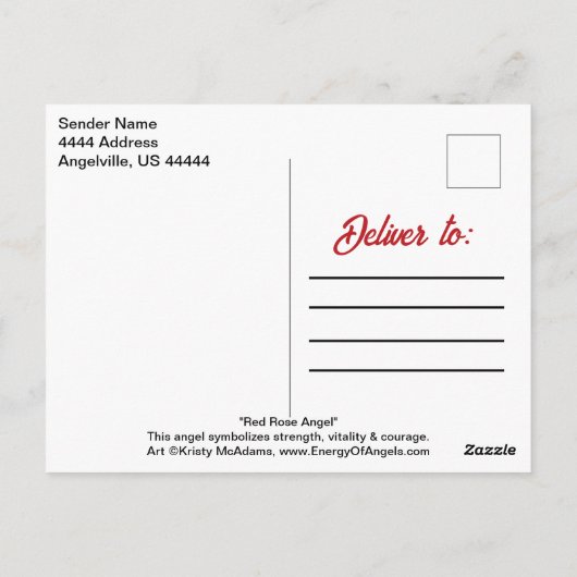 Angel Red Rose Wings Moon Mooie Fantasy Art Briefkaart (Achterkant)