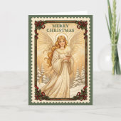 Angel Retro Postzegel Kerstmis Feestdagen Kaart (Voorkant)