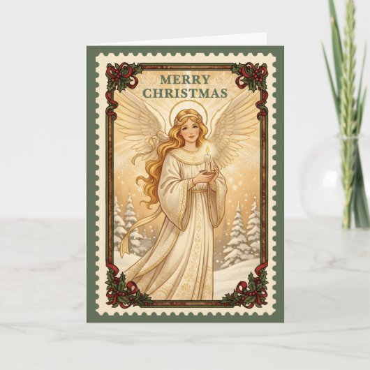 Angel Retro Postzegel Kerstmis Feestdagen Kaart (Voorkant)