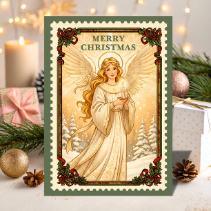 Angel Retro Postzegel Kerstmis Feestdagen Kaart