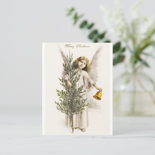 Angel  Retro Vakantie Kerstpost Kaart (Staand voorkant)