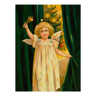 Angel ringing the bell for Christmas time Perfect Poster