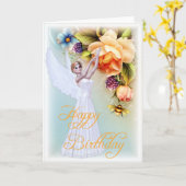 Angel & Rozen Happy Birthday Wenskaart d1 Kaart (Gele Bloem)