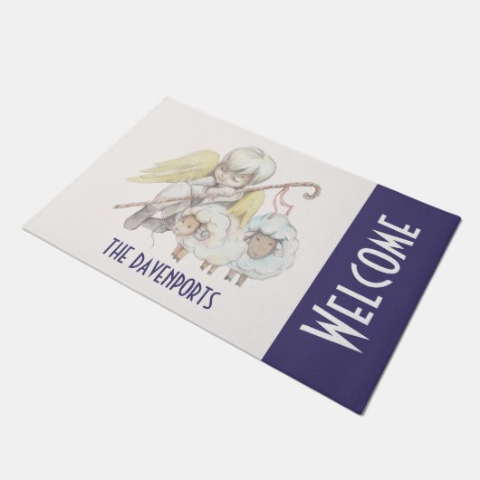 Angel Shepherd met lammeren Pastoraal welkom Deurmat (Schuin)