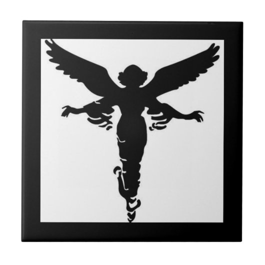 Angel Silhouette op witte keramische Tegel Tegeltje (Voorkant)