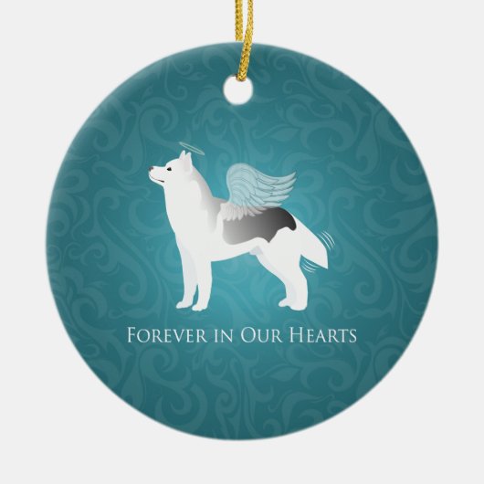 Angel Silver Siberian Husky Dog Pet Memorial Keramisch Ornament (Voorkant)