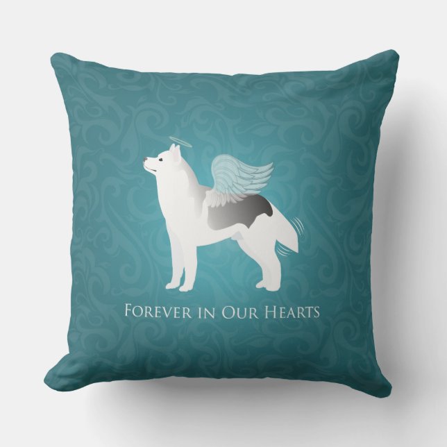 Angel Silver Siberian Husky Dog Pet Memorial Kussen (Voorkant)