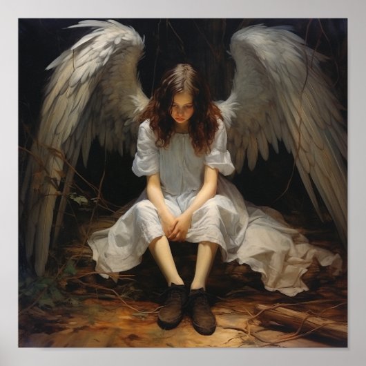Angel Sitting on Ground - Serene Poster met (Voorkant)