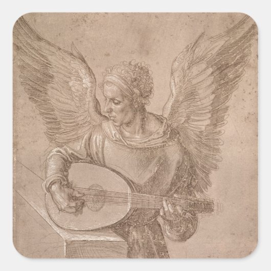 Angel speelde een lat, 1491 vierkante sticker (Voorkant)