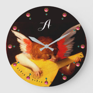 ANGEL SPEELT LUTE Music Making Cherub Monogram Grote Klok