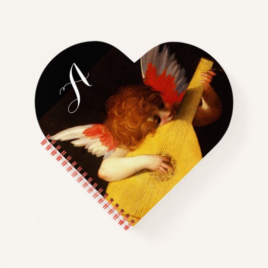 ANGEL SPEELT LUTE Music Making Cherub Monogram Notitieboek (Voorkant)
