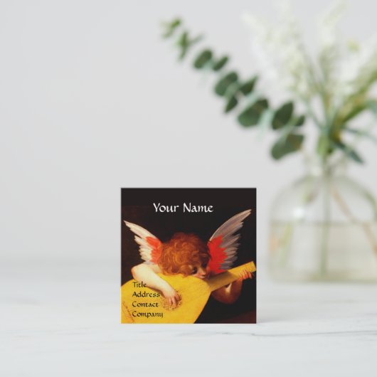 ANGEL SPEELT LUTE Music Making Cherub Monogram Vierkante Visitekaartje (Staand voorkant)