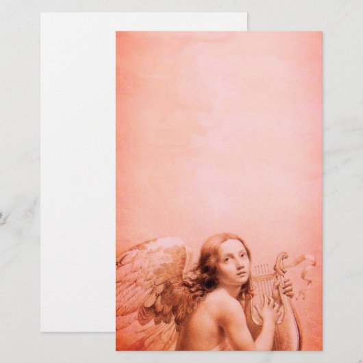 ANGEL SPEELT LYRA OVER DE CLOUDS Antiek Red Briefpapier (Voorkant / Achterkant)