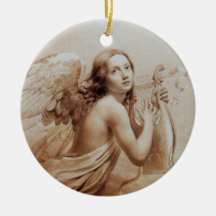 ANGEL SPEELT LYRA OVER DE CLOUDS brown Keramisch Ornament